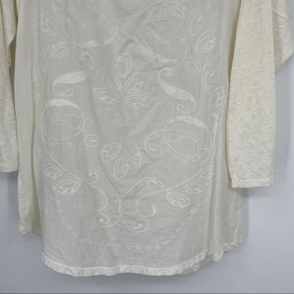 H&M LOGG top shirt blouse embroidered cream on cream classic timeless medium - Picture 3 of 10